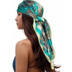 Blue & White Boho Head Scarf Like Silk Scarf Hair Scarf Printed Square Scarf